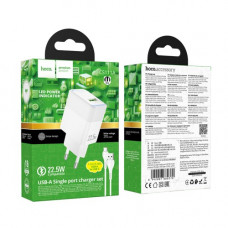 Мережевий зарядний пристрій з кабелем HOCO CS111A Lounge single-port 22.5W multi-protocol charger set(Type-C) White (6942007680370)