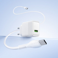 Мережевий зарядний пристрій з кабелем HOCO CS111A Lounge single-port 22.5W multi-protocol charger set(Type-C) White (6942007680370)
