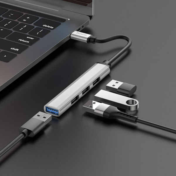 USB-хаб HOCO HB26 4 in 1 adapter(Type-C to USB3.0+USB2.0*3) Silver
