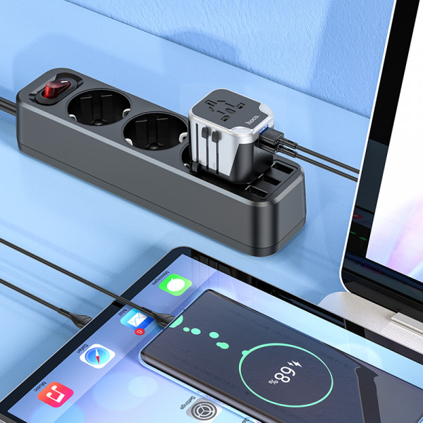 УЗП HOCO AC5 Level dual port universal conversion charger Black (6931474778284)