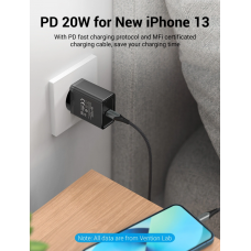 Зарядний пристрій Vention 1-port USB-C Wall Charger(20W) EU-Plug Чорний (FADB0-EU)