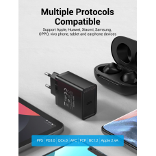 Зарядний пристрій Vention 1-port USB-C Wall Charger(20W) EU-Plug Чорний (FADB0-EU)