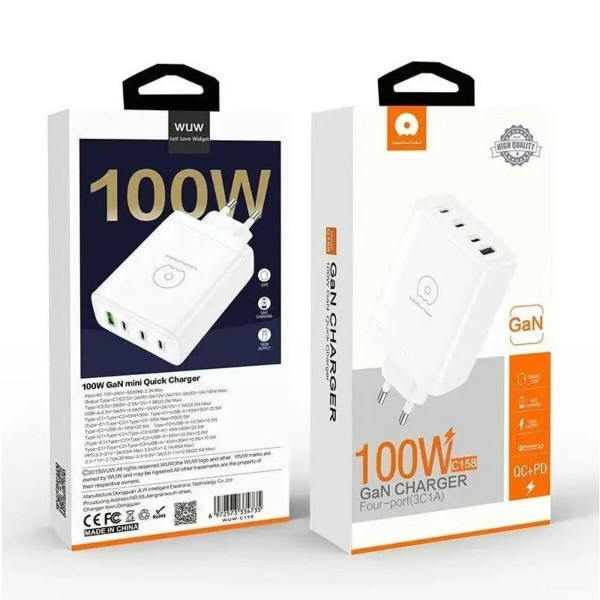 Зарядний пристрій WUW-C158 1USB 3Type-C PD100W білий
