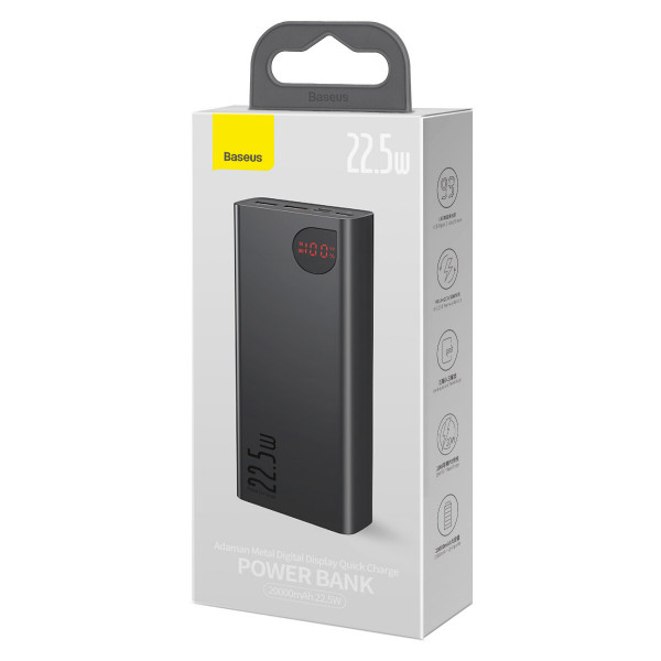 Зовнішній акумулятор Baseus Adaman Metal Digital Display Quick Charge Power Bank 20000mAh22.5W Black