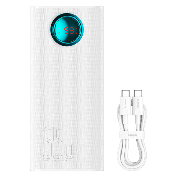 Зовнішній акумулятор Baseus Amblight Digital Display Fast Charge Power Bank 26800mAh 65W Stellar White