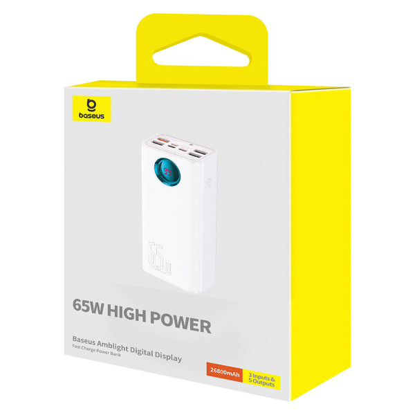 Зовнішній акумулятор Baseus Amblight Digital Display Fast Charge Power Bank 26800mAh 65W Stellar White