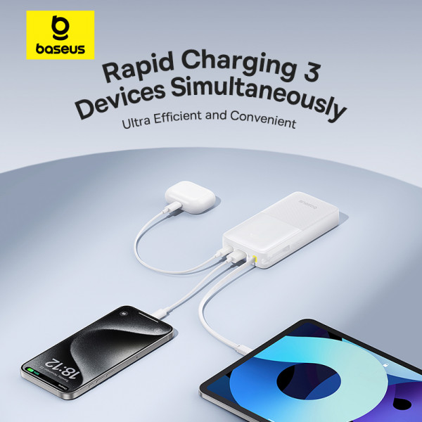Зовнішній акумулятор Baseus Bipow 2 Digital Display Power Bank With Built-in USB-C Cable 20000mah 20W Moon White (P10077101213-01)