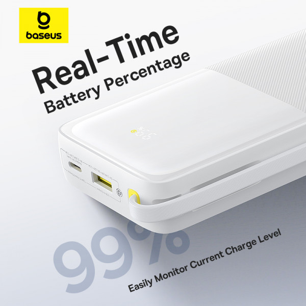 Зовнішній акумулятор Baseus Bipow 2 Digital Display Power Bank With Built-in USB-C Cable 20000mah 20W Moon White (P10077101213-01)