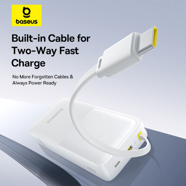 Зовнішній акумулятор Baseus Bipow 2 Digital Display Power Bank With Built-in USB-C Cable 20000mah 20W Moon White (P10077101213-01)