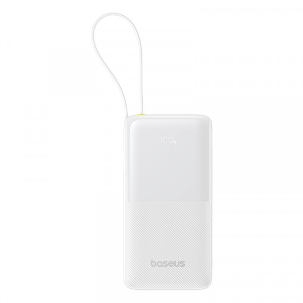 Зовнішній акумулятор Baseus Bipow 2 Digital Display Power Bank With Built-in USB-C Cable 20000mah 20W Moon White (P10077101213-01)