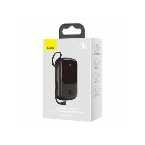 Зовнішній акумулятор Baseus Qpow Digital Display quick charging 20000mAh 20W(WithIPCable)Black