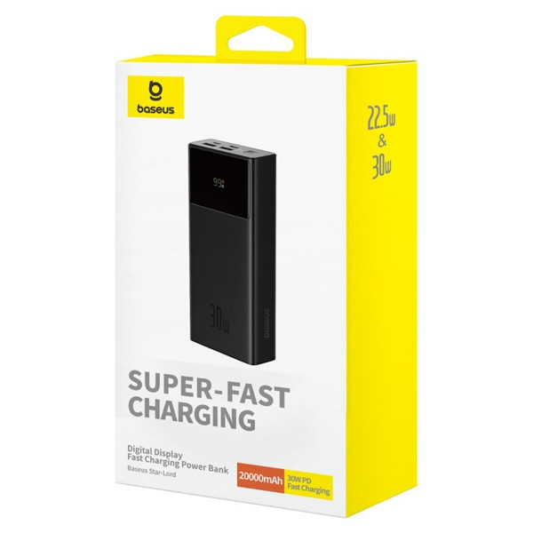 Зовнішній акумулятор Baseus Star-Lord Digital Display Fast Charging Power Bank 20000mAh 30W Cluster Black（With Simple Series Charging Cable USB to Typ