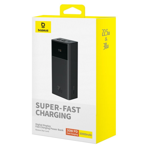 Зовнішній акумулятор Baseus Star-Lord Digital Display Fast Charging Power Bank 30000mAh 30W Cluster Black（With Simple Series Charging Cable USB to Typ