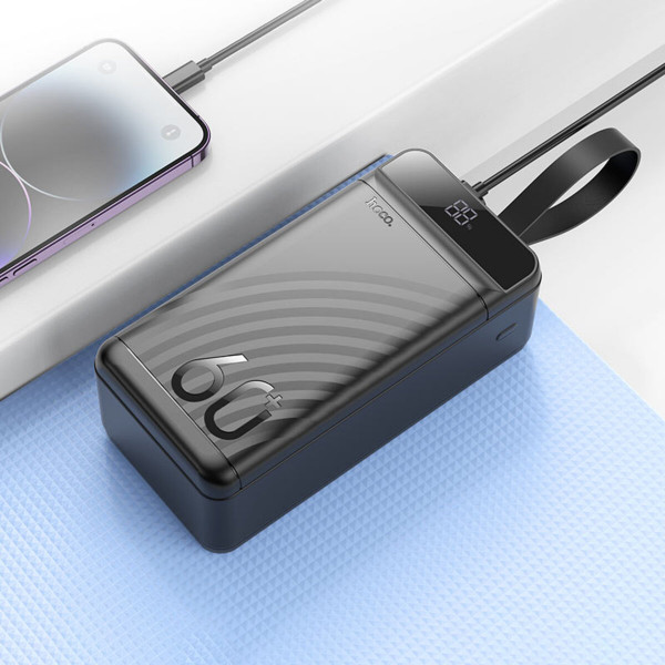 Зовнішній акумулятор HOCO J123C Element 22.5W+PD20W fully compatible power bank with digital display(60000mAh) Чорний