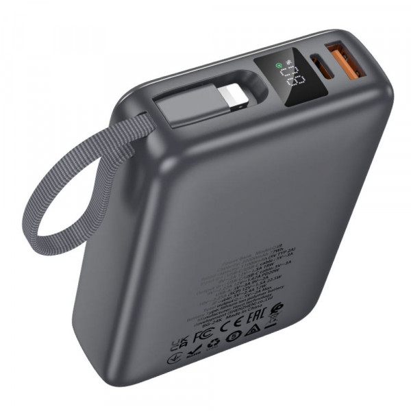 Зовнішній акумулятор HOCO Q39 Eminente 22.5W+PD20W power bank with cable(20000mAh) metal grey (6942007649094)