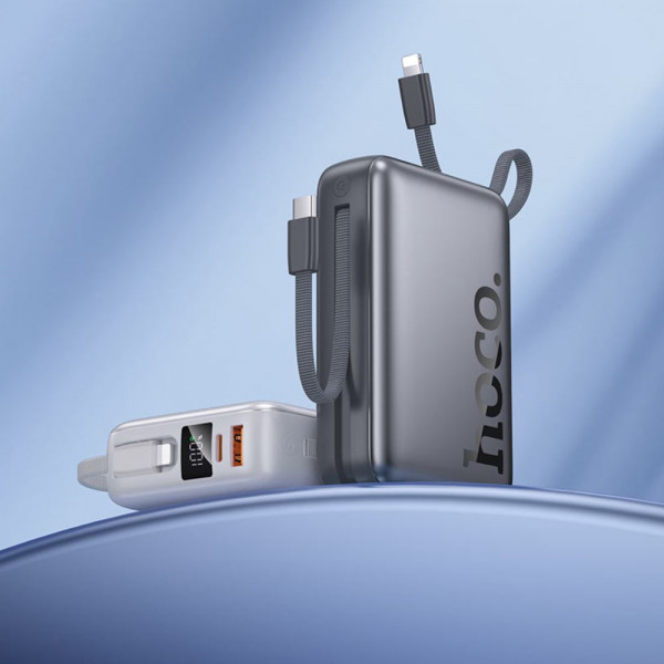 Зовнішній акумулятор HOCO Q39 Eminente 22.5W+PD20W power bank with cable(20000mAh) metal grey (6942007649094)