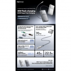 Зовнішній акумулятор REMAX 45W fast chaging Type-C telescopic cable power bank 20000mAh FCP-30 Tarnish (6954851250913)