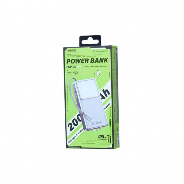 Зовнішній акумулятор REMAX 45W fast chaging Type-C telescopic cable power bank 20000mAh FCP-30 Tarnish (6954851250913)