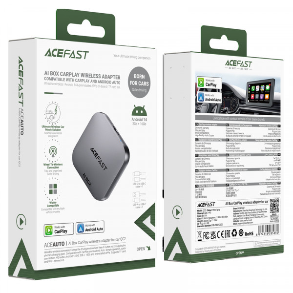 Адаптер ACEFAST QC2 AI Box CarPlay wireless adapter for car Metal Gray (6974316285830)