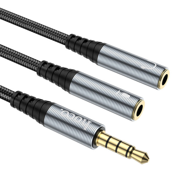 Адаптер UPA21 2-in-1 3.5 headset audio adapter cable(male to 2*female) Metal gray