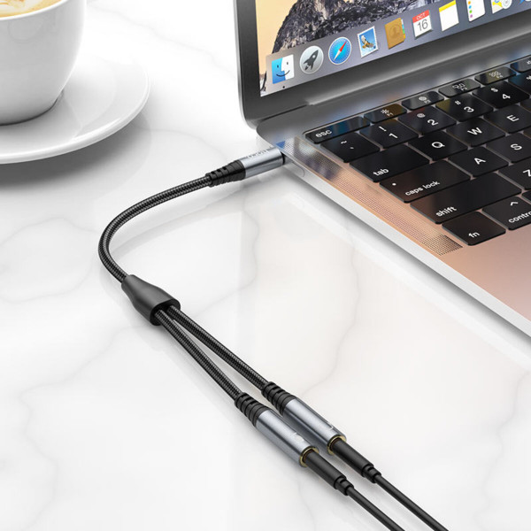 Адаптер UPA21 2-in-1 3.5 headset audio adapter cable(male to 2*female) Metal gray