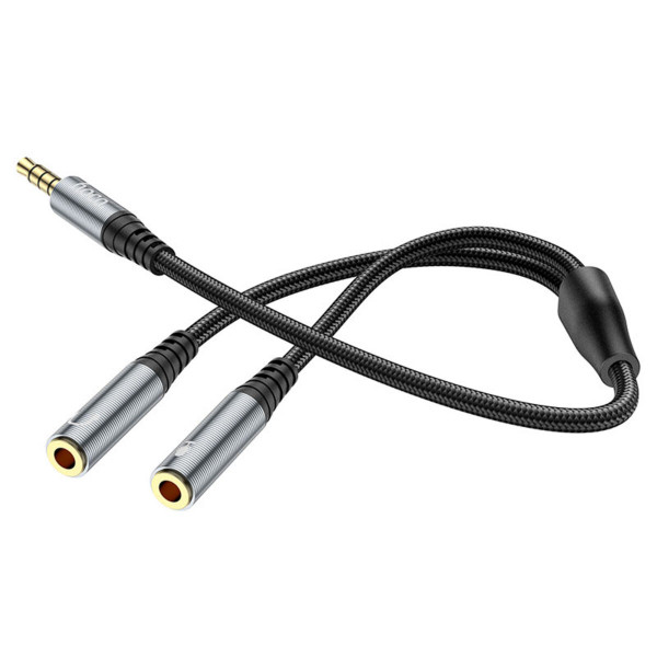 Адаптер UPA21 2-in-1 3.5 headset audio adapter cable(male to 2*female) Metal gray