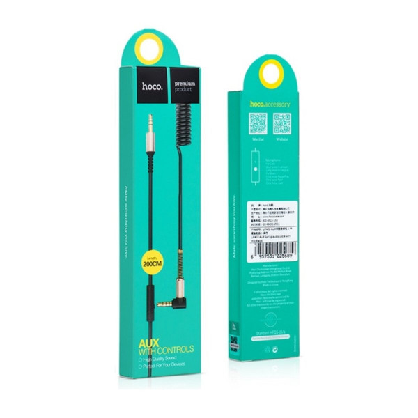 Аудіокабель HOCO UPA02 AUX Spring Audio cable (with Mic) Чорний