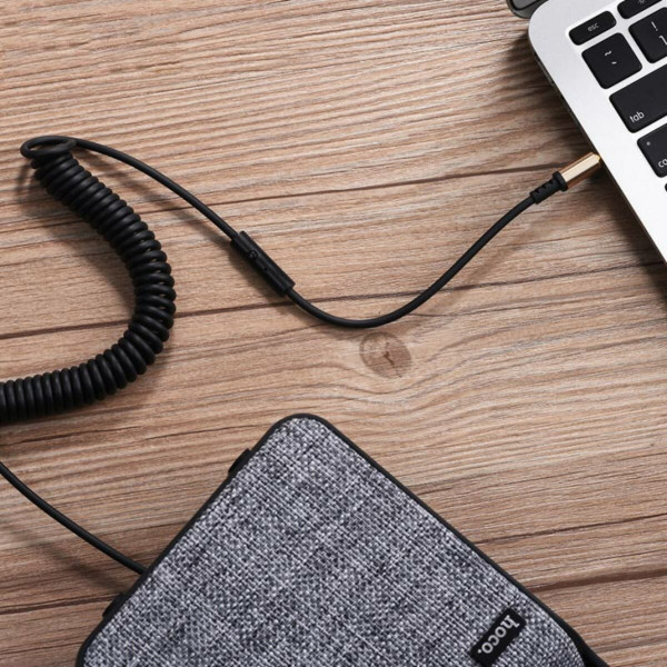 Аудіокабель HOCO UPA02 AUX Spring Audio cable (with Mic) Чорний