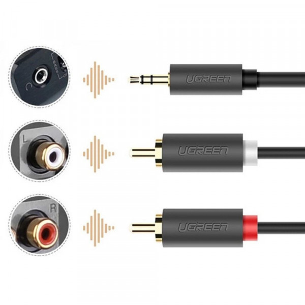 Аудіокабель UGREEN AV102 3.5mm Male to 2 RCA Male Audio Cable 5m Gray (UGR-10513)