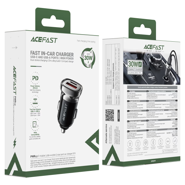 Автомобільний зарядний пристрій ACEFAST B19 PD30W (USB-C+USB-A) car charger metal gray (6974316287155)