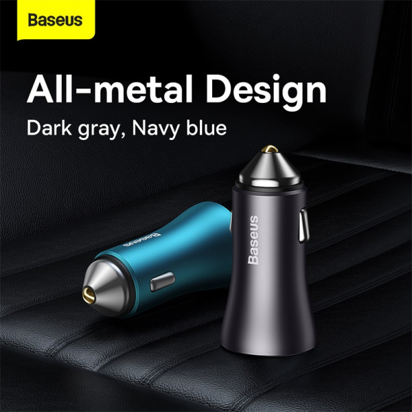 Автомобільний зарядний пристрій Baseus Golden Contactor Max Dual Fast Charger Car Charger U+U 60W Dark Gray (CGJM000013)