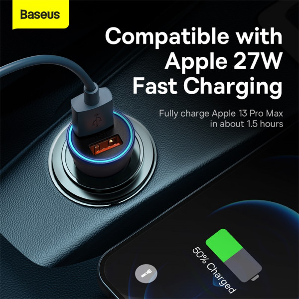 Автомобільний зарядний пристрій Baseus Golden Contactor Max Dual Fast Charger Car Charger U+U 60W Dark Gray (CGJM000013)