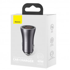 Автомобільний зарядний пристрій Baseus Golden Contactor Max Dual Fast Charger Car Charger U+U 60W Dark Gray (CGJM000013)