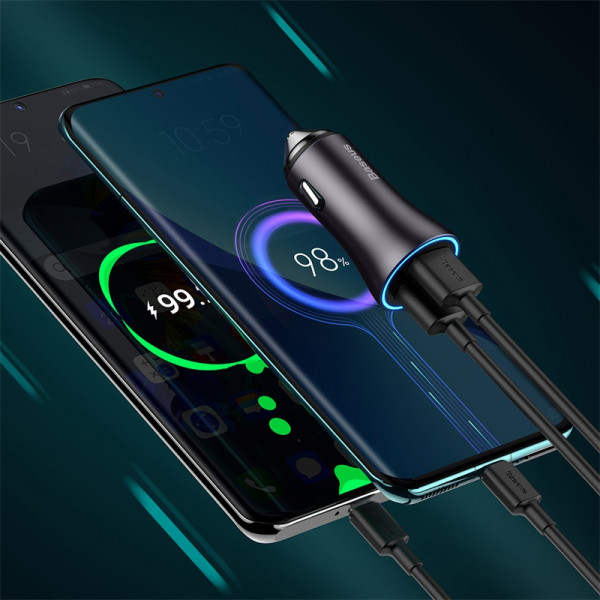 Автомобільний зарядний пристрій Baseus Golden Contactor Max Dual Fast Charger Car Charger U+U 60W Dark Gray (CGJM000013)