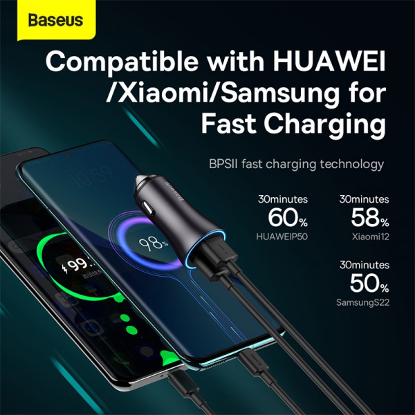 Автомобільний зарядний пристрій Baseus Golden Contactor Max Dual Fast Charger Car Charger U+U 60W Dark Gray (CGJM000013)