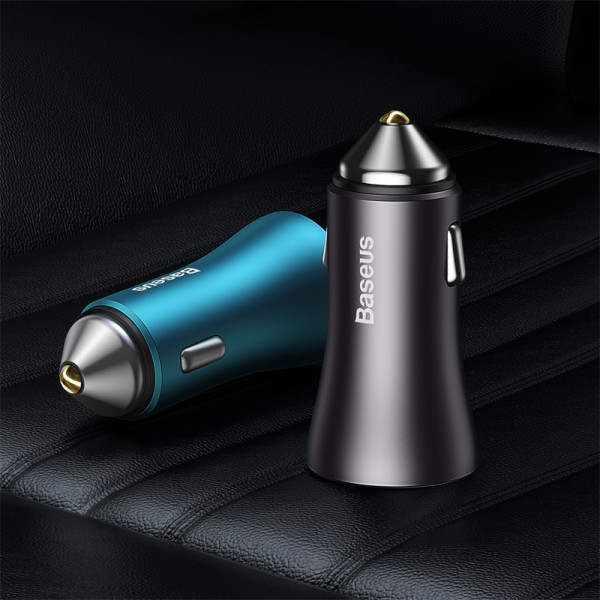 Автомобільний зарядний пристрій Baseus Golden Contactor Max Dual Fast Charger Car Charger U+U 60W Dark Gray (CGJM000013)