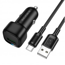 Автомобільний зарядний пристрій BOROFONE BZ34 Cloud single port QC3.0 car charger set(Type-C) Black (6941991122293)