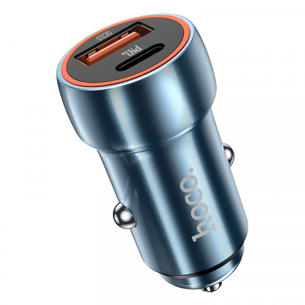 Автомобільний зарядний пристрій HOCO Z46A Blue whale PD20W+QC3.0 car charger Sapphire Blue (6931474770349)