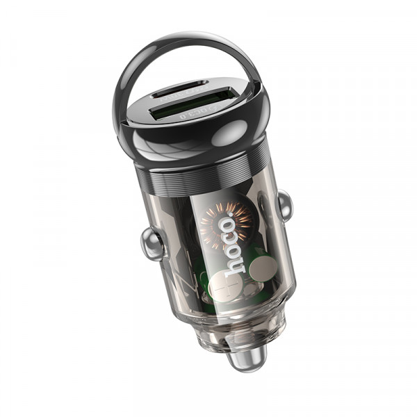 Автомобільний зарядний пристрій HOCO Z53A Vision PD30W+QC3.0 car charger Transparent Black (6942007611305)