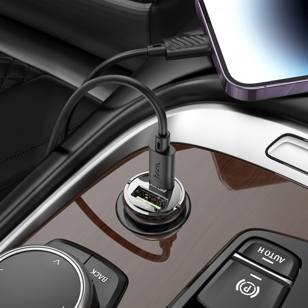 Автомобільний зарядний пристрій HOCO Z53A Vision PD30W+QC3.0 car charger Transparent Black (6942007611305)