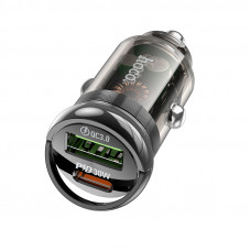 Автомобільний зарядний пристрій HOCO Z53A Vision PD30W+QC3.0 car charger Transparent Black (6942007611305)