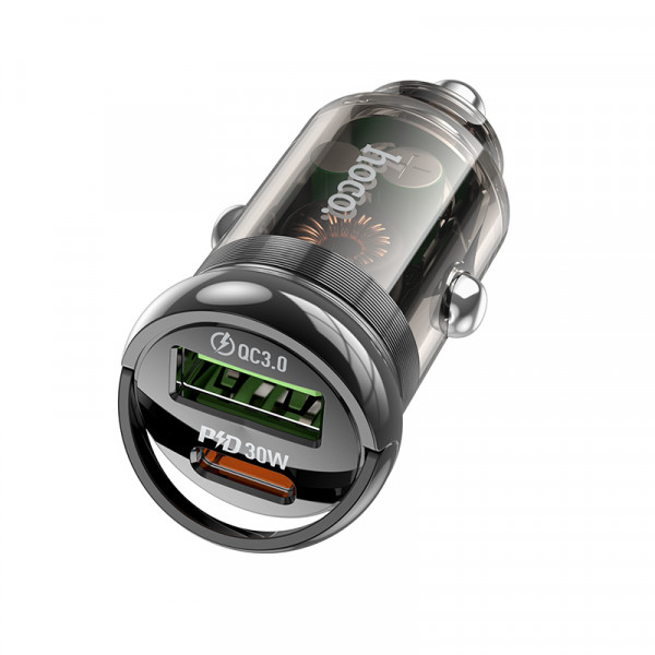 Автомобільний зарядний пристрій HOCO Z53A Vision PD30W+QC3.0 car charger Transparent Black (6942007611305)