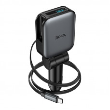 Автомобільний зарядний пристрій HOCO Z67 Triunfar PD60W(1C1A)+Type-C car charger with telescopic cable Metal Gray (6942007680837)