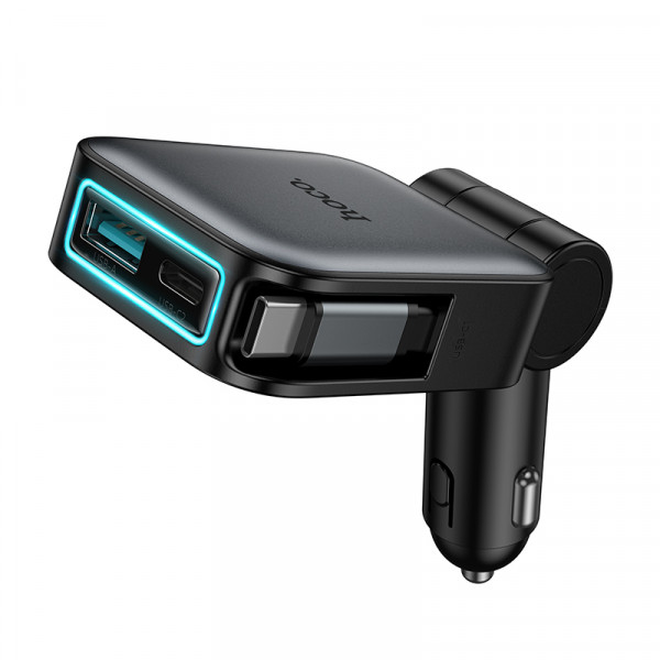 Автомобільний зарядний пристрій HOCO Z67 Triunfar PD60W(1C1A)+Type-C car charger with telescopic cable Metal Gray (6942007680837)