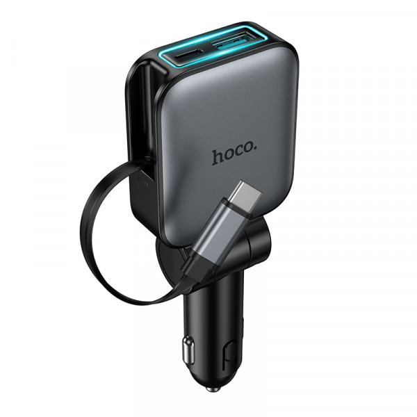 Автомобільний зарядний пристрій HOCO Z67 Triunfar PD60W(1C1A)+Type-C car charger with telescopic cable Metal Gray (6942007680837)
