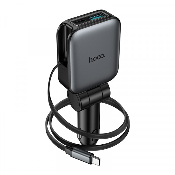 Автомобільний зарядний пристрій HOCO Z67 Triunfar PD60W(1C1A)+Type-C car charger with telescopic cable Metal Gray (6942007680837)