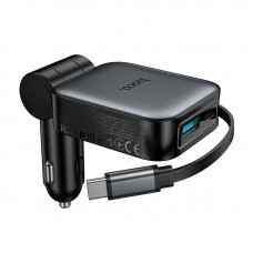 Автомобільний зарядний пристрій HOCO Z67 Triunfar PD60W(1C1A)+Type-C car charger with telescopic cable Metal Gray (6942007680837)