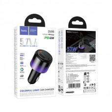 Автомобільний зарядний пристрій HOCO Z69B Vivido PD57W(2C1A) car charger with digital display Black (6942007681582)