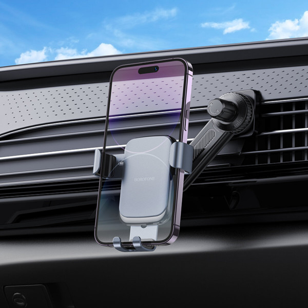 Автотримач для телефона BOROFONE BH94 Warrior gravity car holder(air outlet) Black Metal Gray