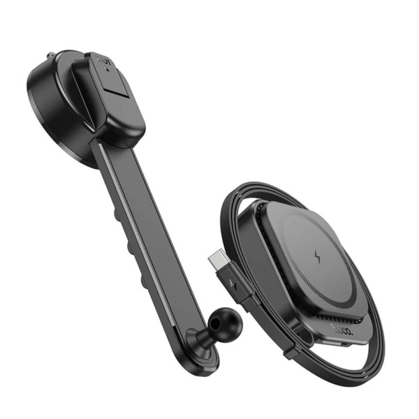 Автотримач для телефона HOCO HW29 Totem ring magnetic wireless fast charging car holder (center console) Black Metal Gray